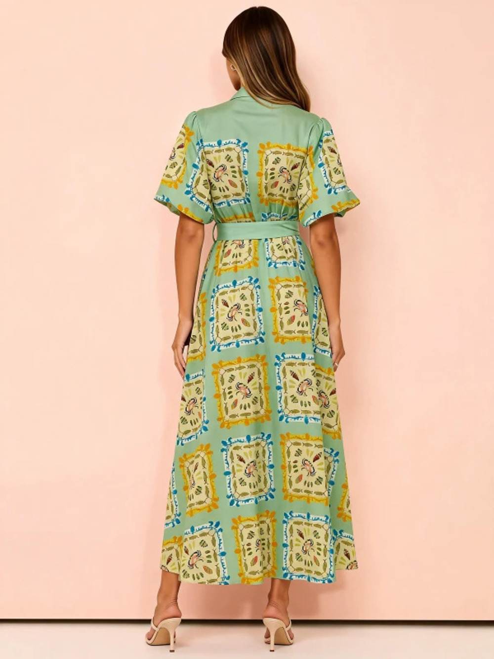ZARA Casual Linen Lantern Sleeve Cardigan Dress Graffiti Print